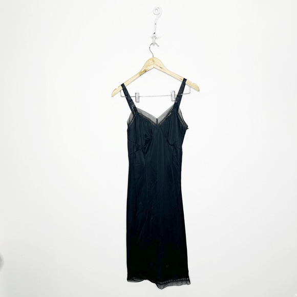 VTG 40s 50s MARVELLE Full SLIP black nylon mesh edges chemise womens size 32 S - Picture 1 of 5